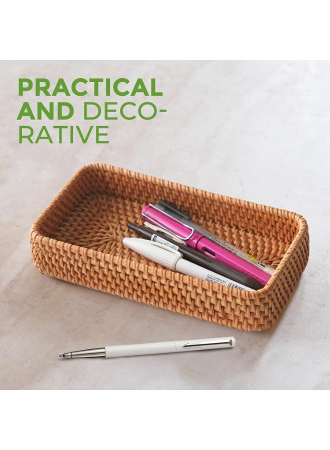 Rattan Serving Tray, Small Rectangle Woven Tray, Natural Wicker Decorative Serving Baskets for Keychain, Woven Coffee Tray Decorative Trays for Remote Control (1 Pcs Tray) - Image 5