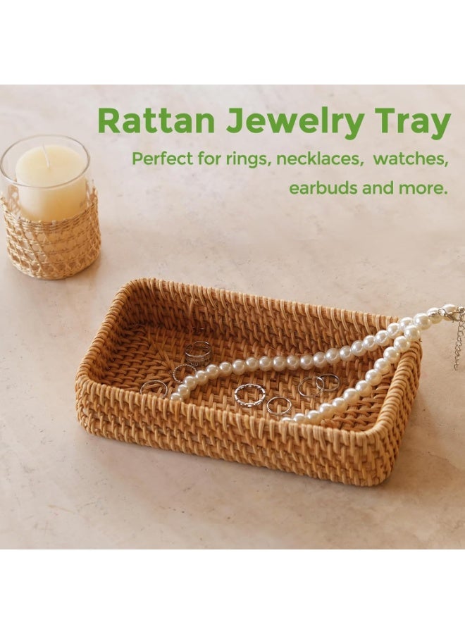 Rattan Serving Tray, Small Rectangle Woven Tray, Natural Wicker Decorative Serving Baskets for Keychain, Woven Coffee Tray Decorative Trays for Remote Control (1 Pcs Tray) - Image 2
