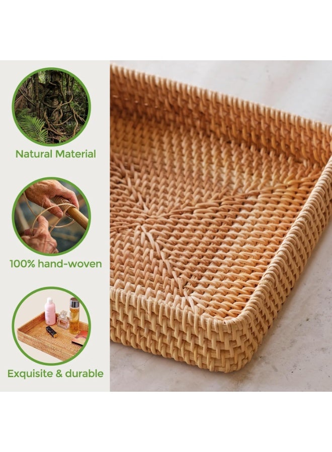Rattan Serving Tray, Small Rectangle Woven Tray, Natural Wicker Decorative Serving Baskets for Keychain, Woven Coffee Tray Decorative Trays for Remote Control (1 Pcs Tray) - Image 3