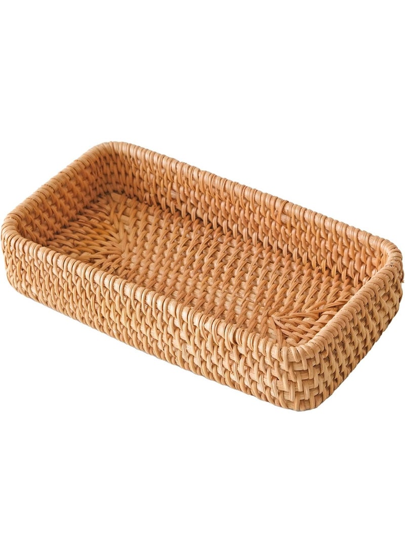 Rattan Serving Tray, Small Rectangle Woven Tray, Natural Wicker Decorative Serving Baskets for Keychain, Woven Coffee Tray Decorative Trays for Remote Control (1 Pcs Tray) - Image 1