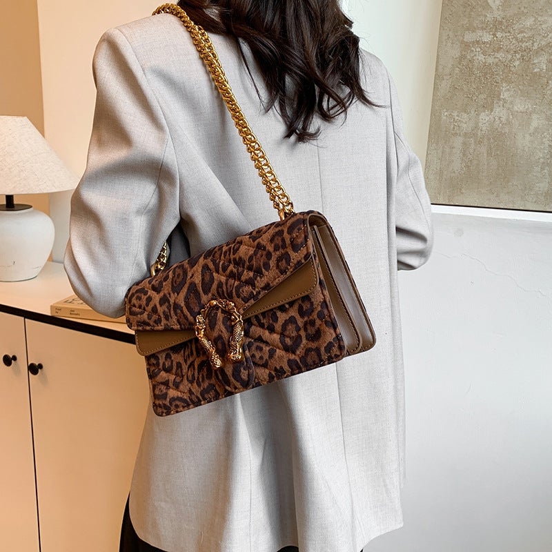 Niche Leopard Print Women'S Bag Shoulder Bag Fashion Simple Underarm Bag Chain Crossbody Bag Distinctive Crossbody Bag - Image 2