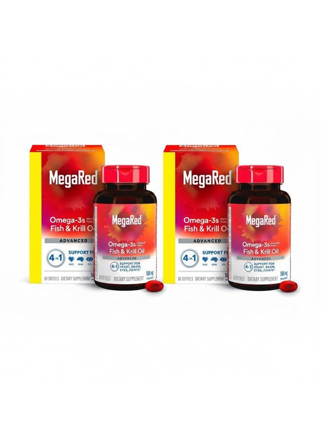 MegaRed Advanced 4 in 1 Omega-3 Fish Oil + Krill Oil, 80 Softgels (Pack of 2) - Image 1