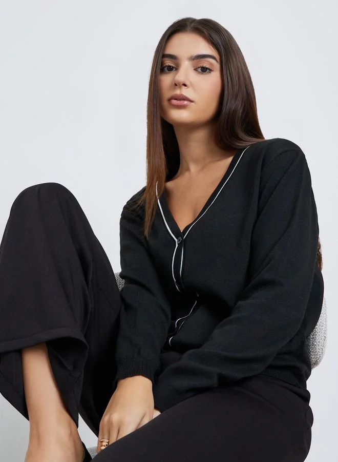 Styli Black Buttoned Cardigan Sweater