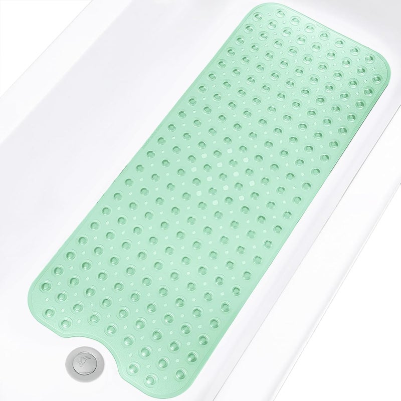 Linoows Bathtub and Shower Mats, Extra Long Non-Slip Bath Tub Mat 39 x 16 Inch, Machine Washable BathMat with Suction Cups & Drain Holes for Bathroom Floor, Clear Pale Green - Image 1