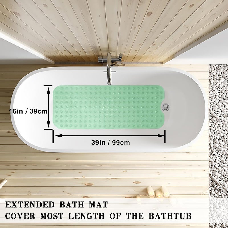 Linoows Bathtub and Shower Mats, Extra Long Non-Slip Bath Tub Mat 39 x 16 Inch, Machine Washable BathMat with Suction Cups & Drain Holes for Bathroom Floor, Clear Pale Green - Image 4