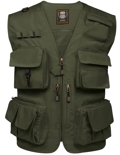 PEHMEA Men's Fishing Vest Utility Detachable Summer Vests with Pockets for Safari Travel Outdoor Work Photo Cargo Fly(Army Green-XL) - Image 1