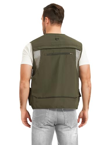 PEHMEA Men's Fishing Vest Utility Detachable Summer Vests with Pockets for Safari Travel Outdoor Work Photo Cargo Fly(Army Green-XL) - Image 5