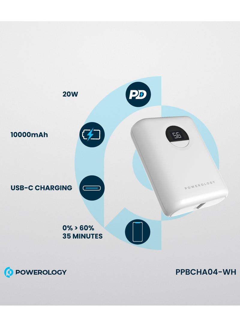 Powerology 10000mAh Portable Power Bank Portable/ Fast Charging/ Slim Design/Power Dash 3/ Digital Display - White - Image 2