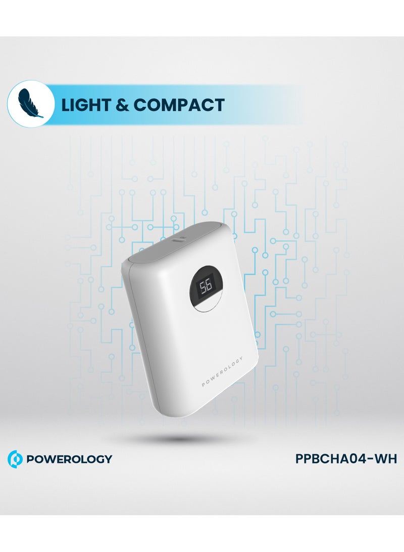 Powerology 10000mAh Portable Power Bank Portable/ Fast Charging/ Slim Design/Power Dash 3/ Digital Display - White - Image 4