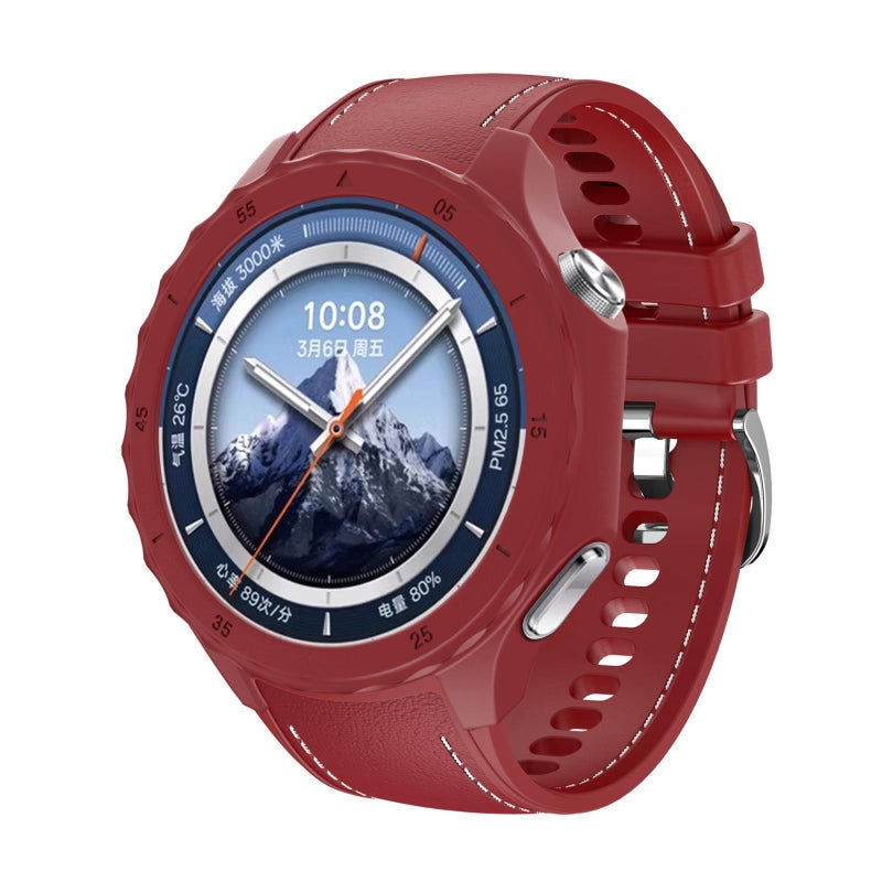 إيروريكس غطاء ساعة سيليكون لساعة Oppo Watch X2 Mini مع سوار ساعة سيليكون مخيط مدمج (أحمر) - Image 2