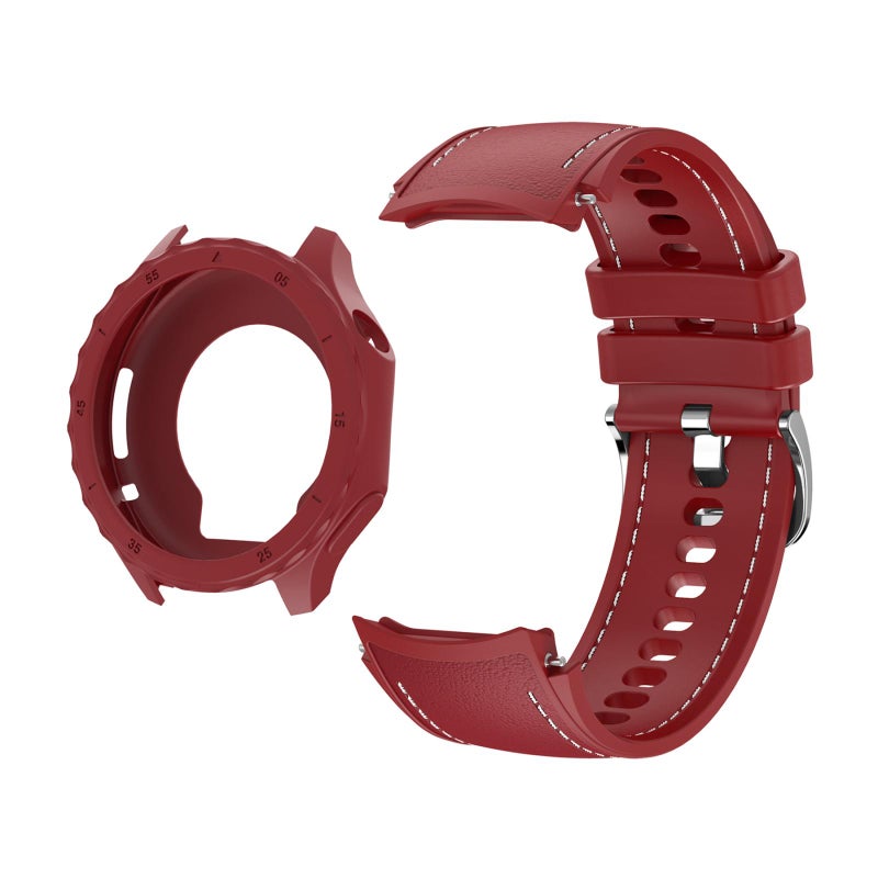 إيروريكس غطاء ساعة سيليكون لساعة Oppo Watch X2 Mini مع سوار ساعة سيليكون مخيط مدمج (أحمر) - Image 1