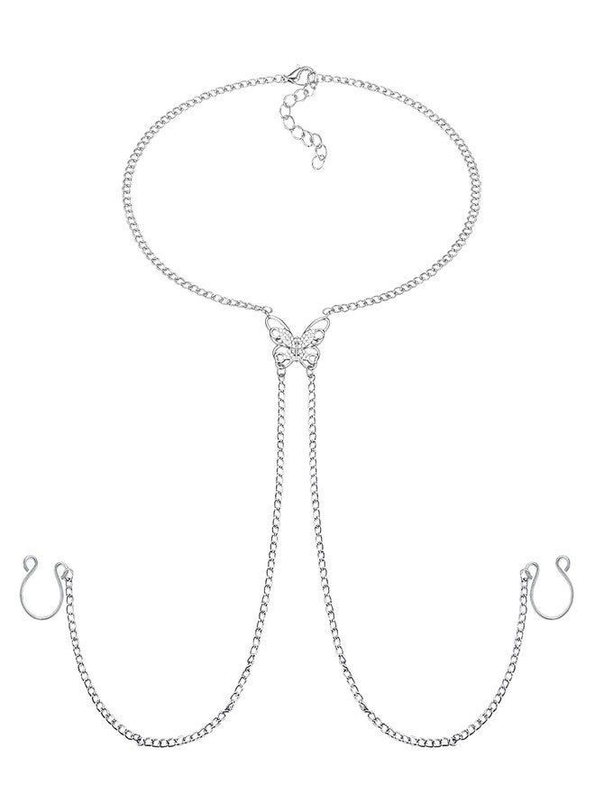 D.Bella Fake Piercing With Chain Ring for Women - Sexy Non-Piercing Jewelry With Butterfly Necklaces and Adjustable Ring - Image 1
