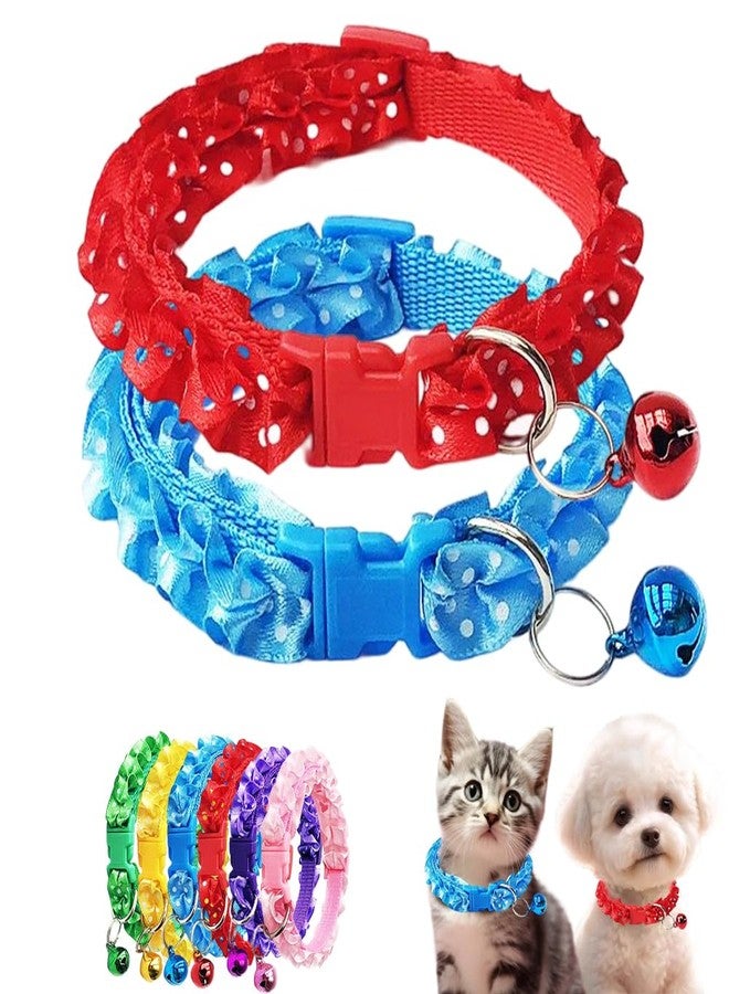 cyhaen Puppy Collar with Bell,2-Pack Basic Xs Dog Collar,Wave Point Lace Cat Collar with Bell Adjustable Buckle for XXS Xs Extra Small Tiny Little Pet Female Kitten Dogs Neck 7.5-12.5 Inch - Image 1