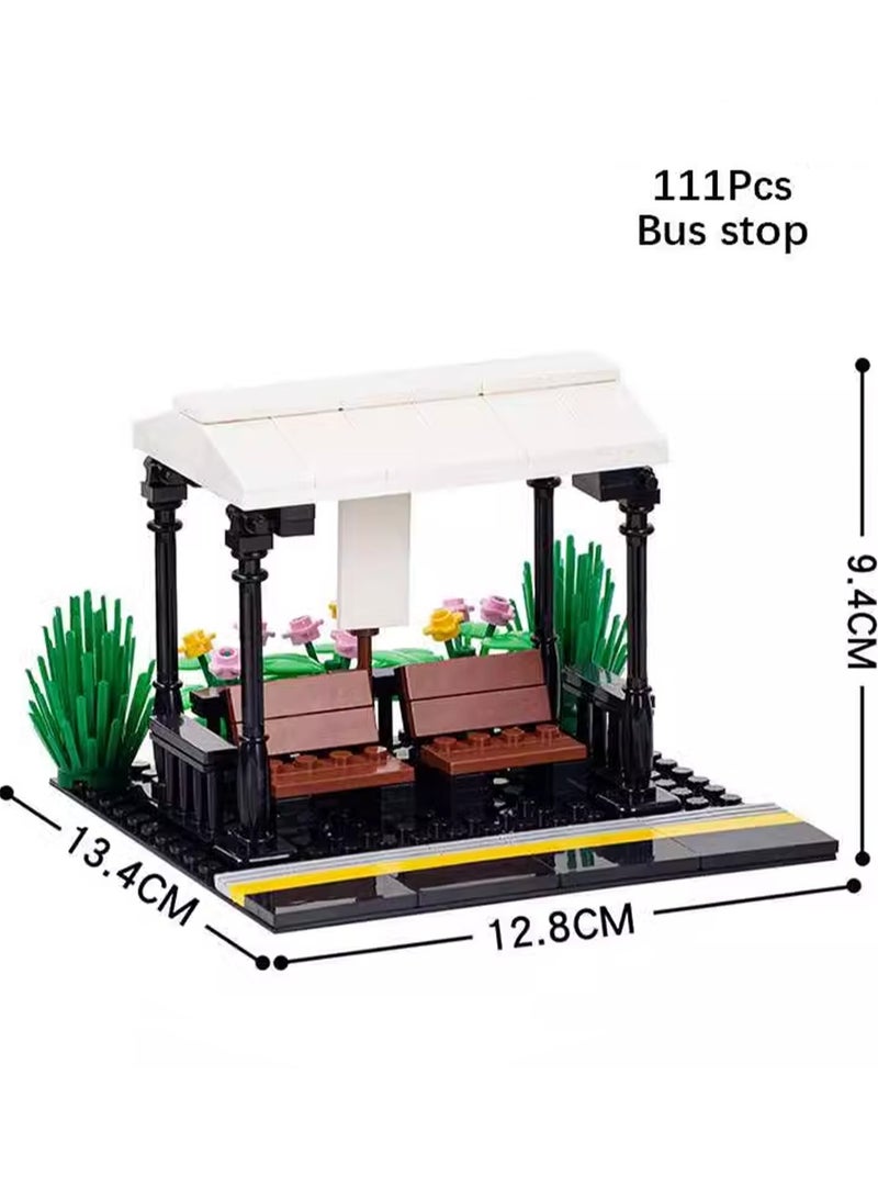 Children's Self-assembly Car Scene Series Small Particle Assembly Building Block Model (Bus stop 111Pcs)  - Image 2
