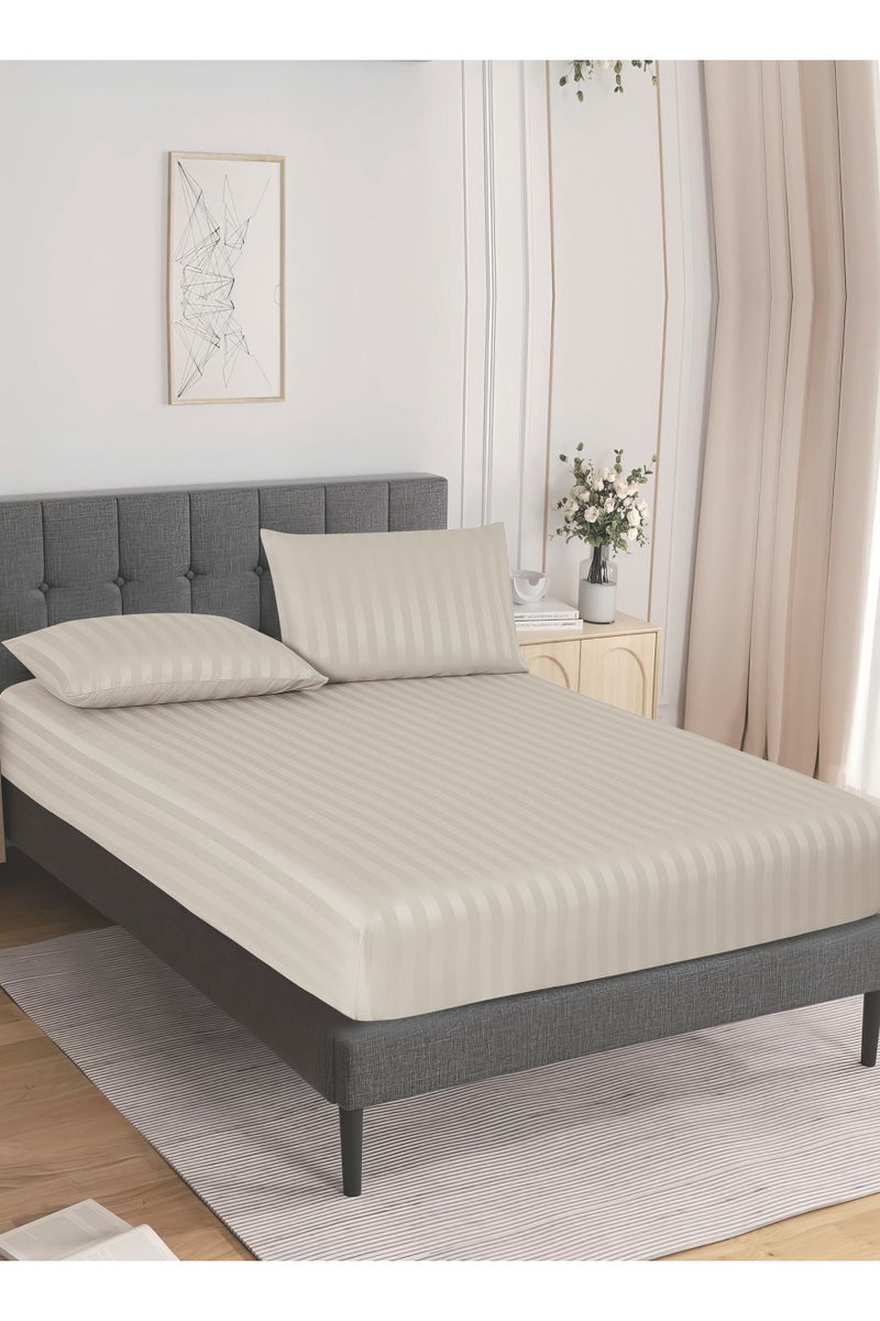 Donetella 3-Piece Striped Bedding Set – Queen Fitted Sheet 150x200+30 cm with All-Around Elastic & 2 Matching Pillowcases - Image 2