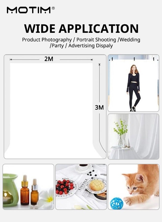 موتيم مجموعة حامل خلفية صور 3M × 2M مجموعة أدوات التصوير الفوتوغرافي، شاشة خلفية صور بيضاء للتصوير الفوتوغرافي في الاستوديو خلفية التصوير الفوتوغرافي حامل حفل زفاف - Image 2