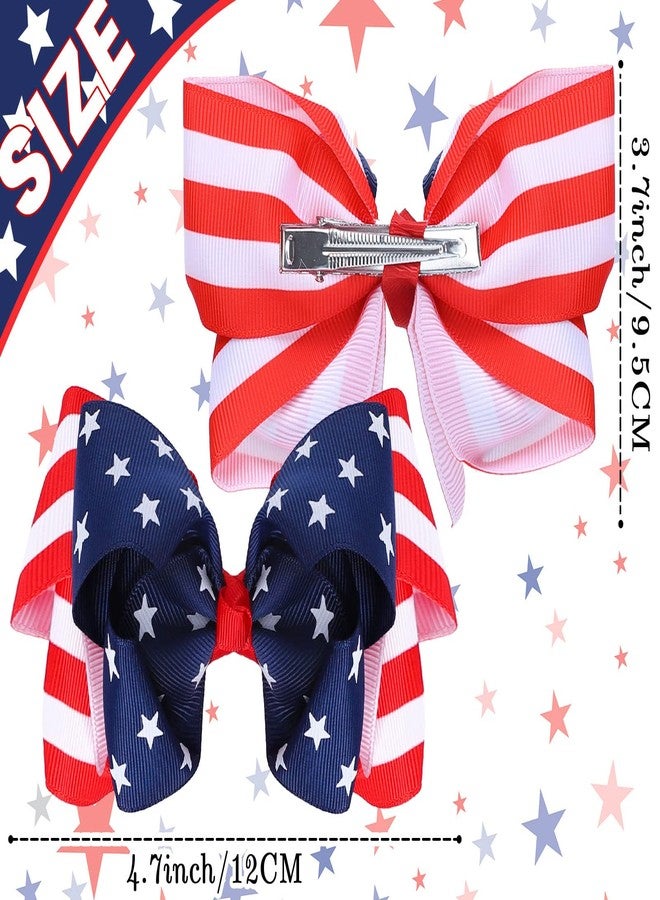 Whaline American Flag Hair Bow Clips Patriotic Independence Day Alligator Hair Pins Stars and Stripes Hair Barrette 4th of July Hair Clips For Baby Girls Women Hair Accessory, 2Pcs - Image 2