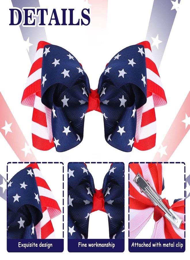 Whaline American Flag Hair Bow Clips Patriotic Independence Day Alligator Hair Pins Stars and Stripes Hair Barrette 4th of July Hair Clips For Baby Girls Women Hair Accessory, 2Pcs - Image 3