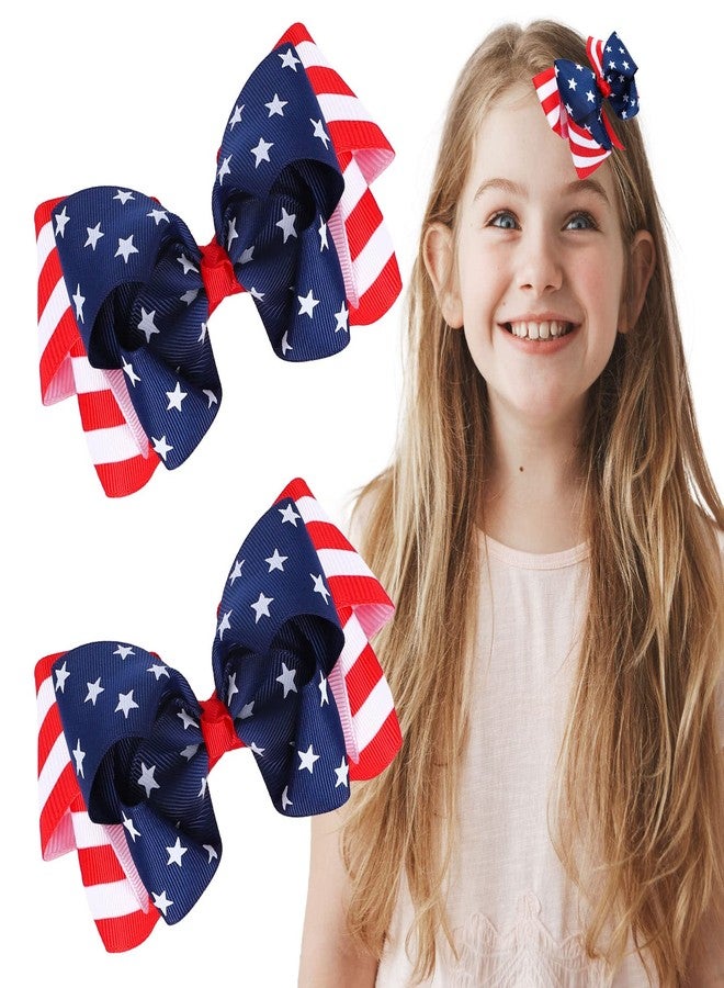 Whaline American Flag Hair Bow Clips Patriotic Independence Day Alligator Hair Pins Stars and Stripes Hair Barrette 4th of July Hair Clips For Baby Girls Women Hair Accessory, 2Pcs - Image 1