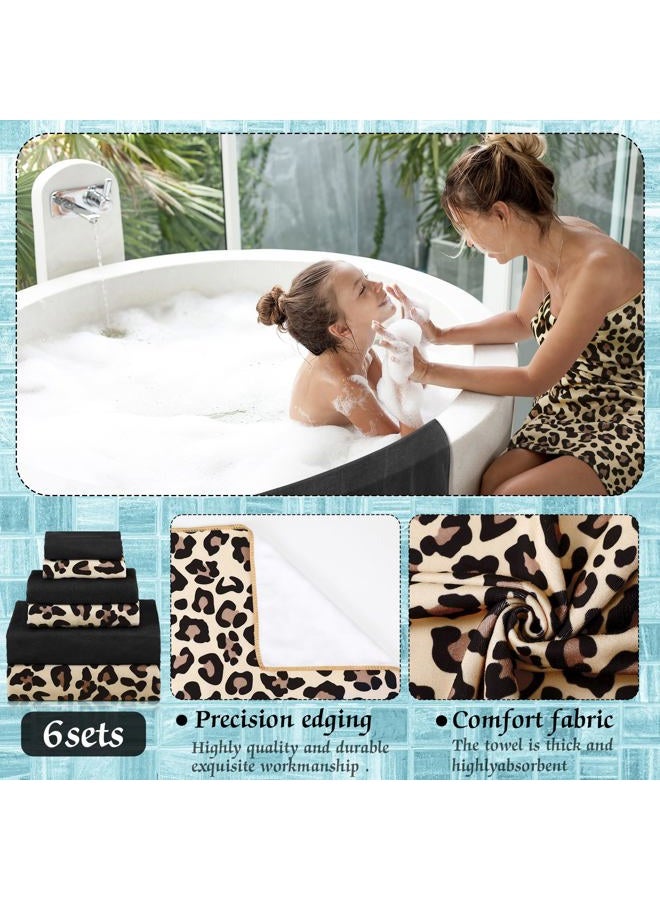 Yoande 6 Piece Towel Set Includes 2 Bath Towels 2 Hand Towels 2 Washcloths, Soft Absorbent Hand Towels Decorative Guest Towel Bathroom Towel Set (Brown Leopard Print and Black) - Image 4