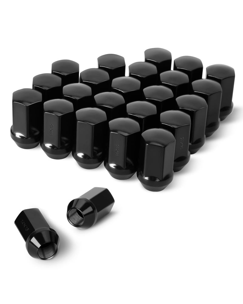 KSP M14x15 Black Lug Nuts Set 14mmx15 OEMStock Lug Nuts for Silverado Sierra 6 Lug Rim 24PCS Black Chrome Wheel Lug Nut for Factory Aluminum Wheels With Thread 1415 Hex 22mm 60 Degree Cone Seat