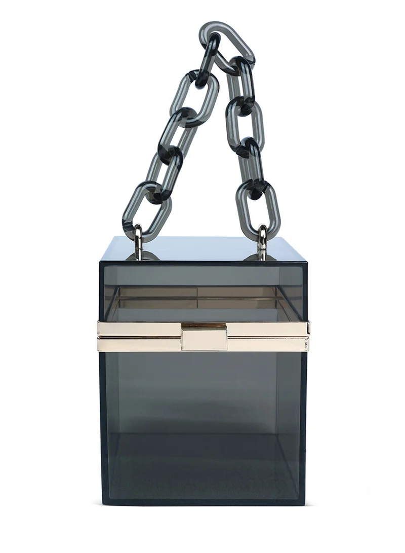 London Rag Black Cuboid Clear Box Clutch Bag
