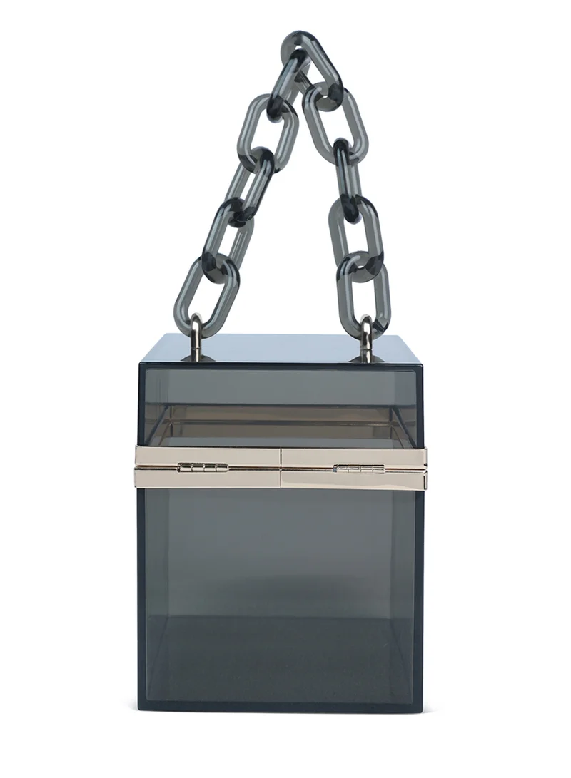 London Rag Black Cuboid Clear Box Clutch Bag