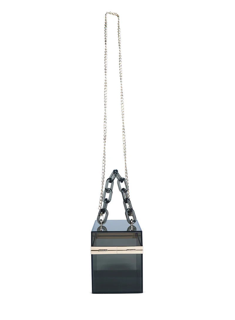 London Rag Black Cuboid Clear Box Clutch Bag
