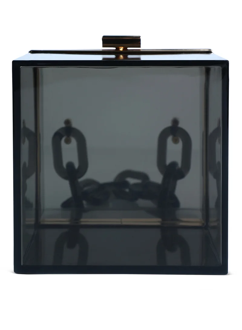 London Rag Black Cuboid Clear Box Clutch Bag