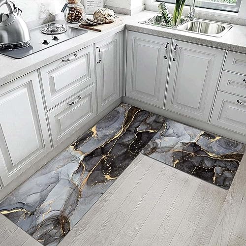 Dravizon Rubber Kitchen Mats Set: 2 Pcs Non-Skid, Soft Absorbent Rugs for Kitchen, Laundry, and Hallway - Comfortable Runner Carpets for Kitchen Floor (Italian Grey) - Image 1