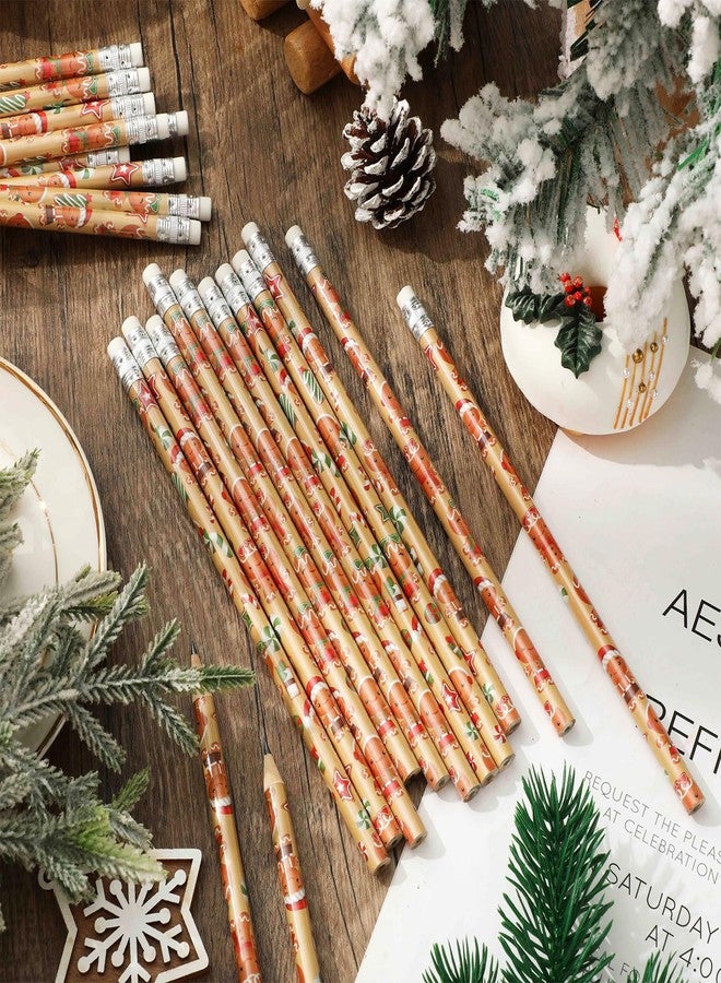 Whaline 36Pcs Christmas Pencils with Erasers Cute Gingerbread Man Writing Pencil Cartoon Christmas Wood Pencils for Winter Xmas Stationery Gift Party Favors - Image 3