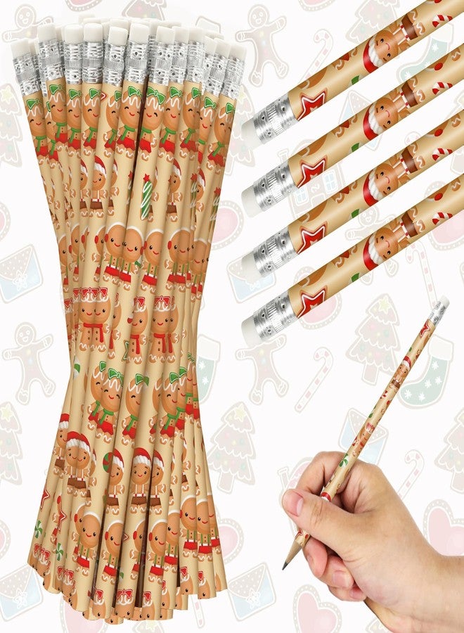 Whaline 36Pcs Christmas Pencils with Erasers Cute Gingerbread Man Writing Pencil Cartoon Christmas Wood Pencils for Winter Xmas Stationery Gift Party Favors - Image 1