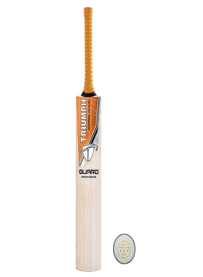 ترايامف مضرب كريكيت احترافي من خشب الصفصاف الإنجليزي للرجال من TRIUMPH Guard | جاهز للعب | خفيف الوزن مع كرة كريكيت من جلد TR-777-W، لون أبيض مدبوغ بالألومنيوم - Image 1