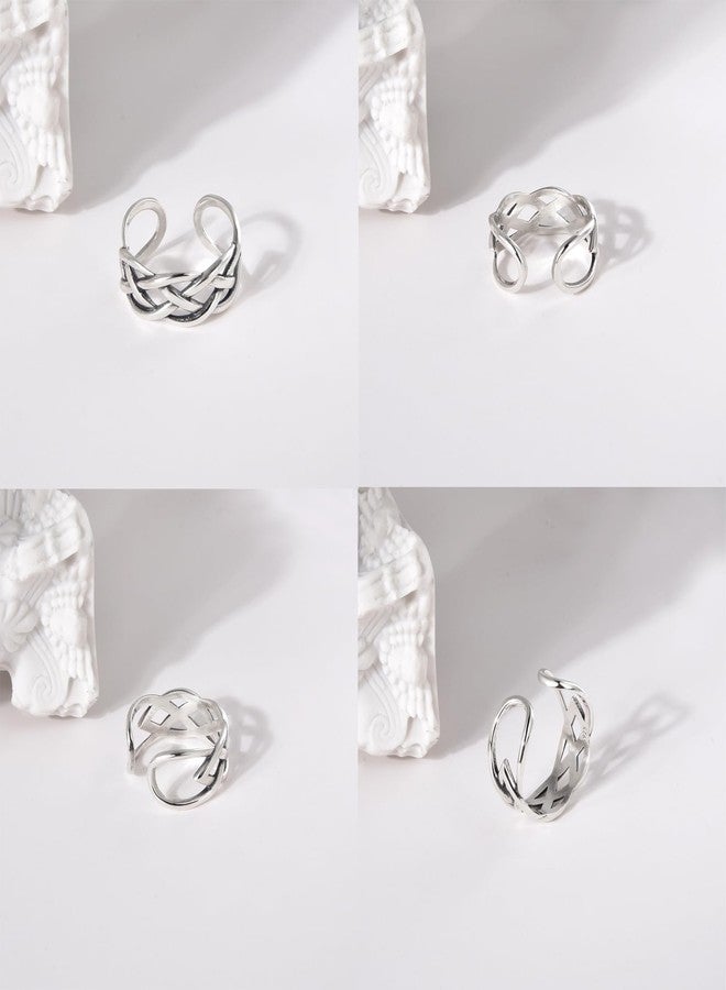CANDYFANCY Celtic Knot Ring 925 Sterling Silver Open Middle Finger Knuckle Thumb Rings for Women Adjustable Size(Four line Twist) - Image 5