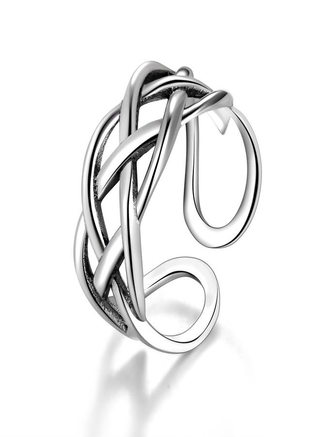 CANDYFANCY Celtic Knot Ring 925 Sterling Silver Open Middle Finger Knuckle Thumb Rings for Women Adjustable Size(Four line Twist) - Image 1