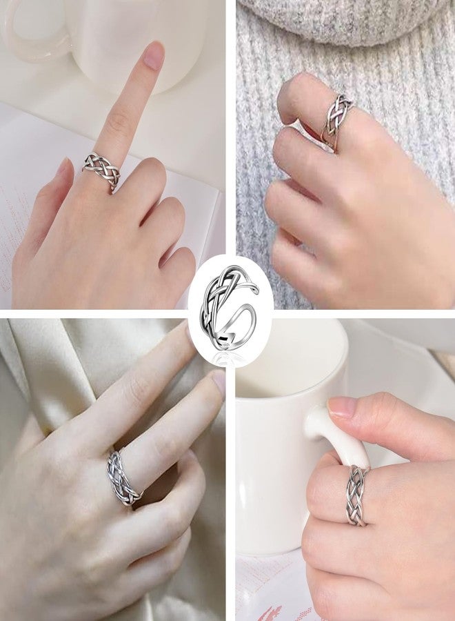 CANDYFANCY Celtic Knot Ring 925 Sterling Silver Open Middle Finger Knuckle Thumb Rings for Women Adjustable Size(Four line Twist) - Image 3