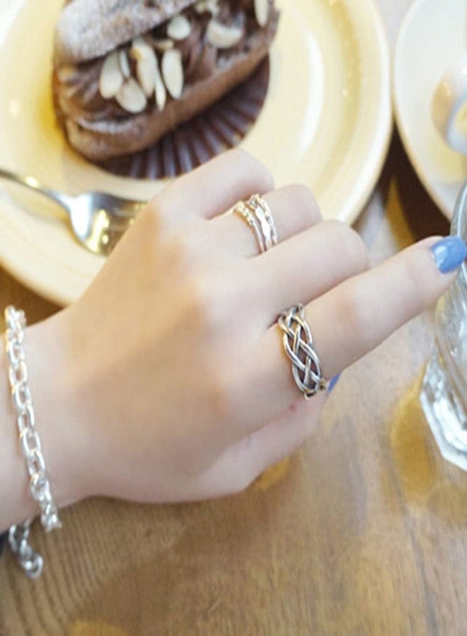 CANDYFANCY Celtic Knot Ring 925 Sterling Silver Open Middle Finger Knuckle Thumb Rings for Women Adjustable Size(Four line Twist) - Image 2