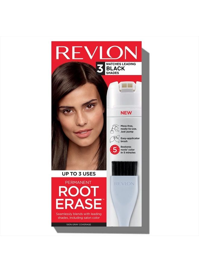 Revlon Permanent Hair Color by Revlon, Permanent Hair Dye, At-Home Root Erase with Applicator Brush for Multiple Use, 100% Gray Coverage, Black (3), 3.2 Fl Oz - Image 1