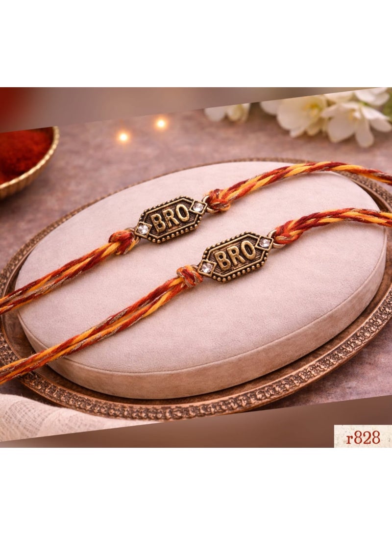 Brother Rakhi Bracelet Set with 'BRO' Charm, Threaded Design - 2 Pieces