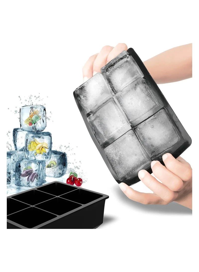 Cuisine Art Cuisine Art Silicone Ice Cube Tray | 6 Large Square Ice Moulds | Flexible, BPA-Free, Non-Stick | Easy Release for Cocktails, Drinks | Black (16.3 x 11 x 4.5 cm)