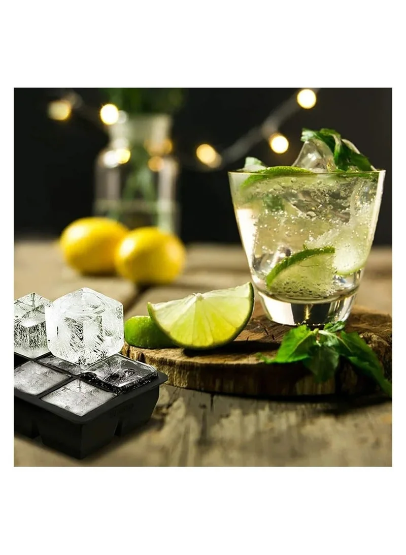 Cuisine Art Cuisine Art Silicone Ice Cube Tray | 6 Large Square Ice Moulds | Flexible, BPA-Free, Non-Stick | Easy Release for Cocktails, Drinks | Black (16.3 x 11 x 4.5 cm)