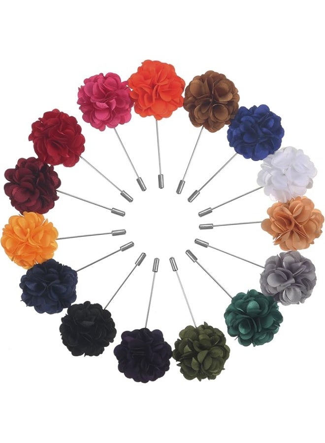 15 قطعة الرجال لوبل دبوس اليدوية الصنع الساتن زهرة Boutonniere دبوس مع GIF - Image 1