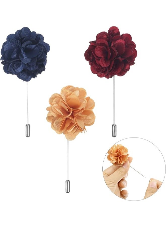 15 قطعة الرجال لوبل دبوس اليدوية الصنع الساتن زهرة Boutonniere دبوس مع GIF - Image 3