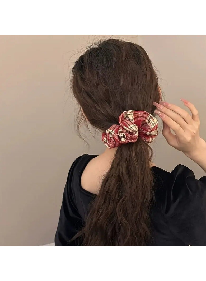 Goolsky Velvet Scrunchies Set for Women - Assorted Colors, Vintage & Simple Style, Checkered Print, Hollow-Out Design, Fabric Hair Ties for Bun & Ponytail, Ideal for Autumn Daily Use - Image 2