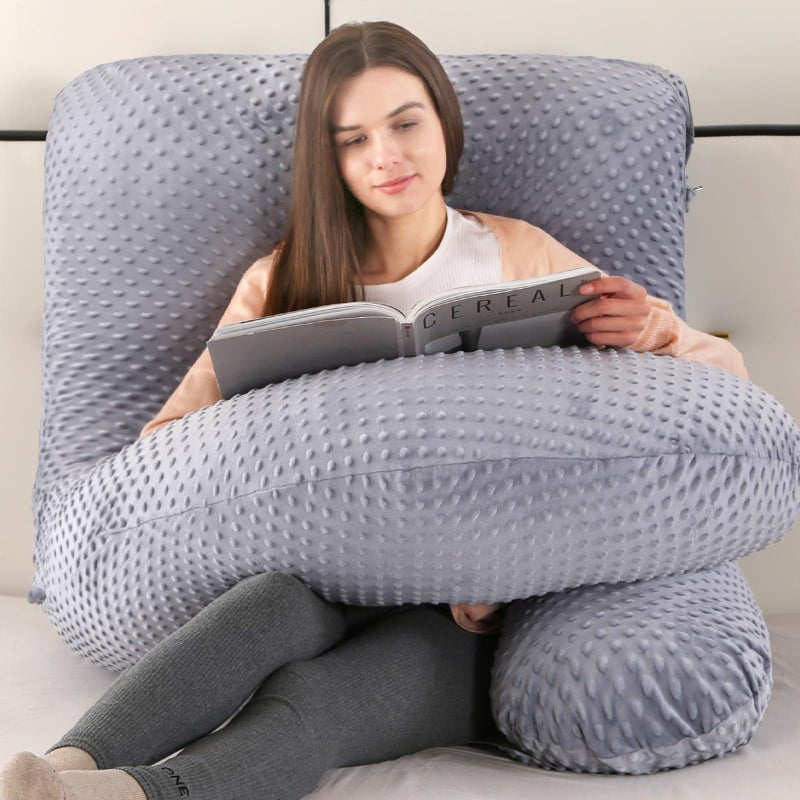Elover Pregnancy Pillows,U Shaped Full Body Maternity Pillow with Removable Cover,Support for Pregnant Women,57 Inch Pregnancy Pillows for Sleeping,Black Grey Velvet Cover - Image 2