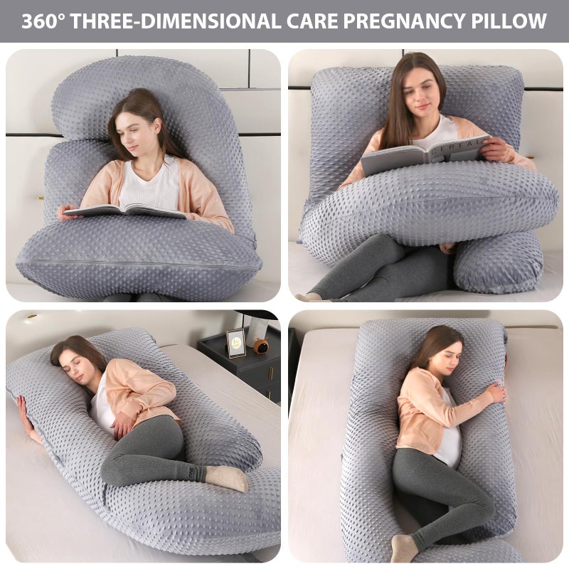 Elover Pregnancy Pillows,U Shaped Full Body Maternity Pillow with Removable Cover,Support for Pregnant Women,57 Inch Pregnancy Pillows for Sleeping,Black Grey Velvet Cover - Image 4