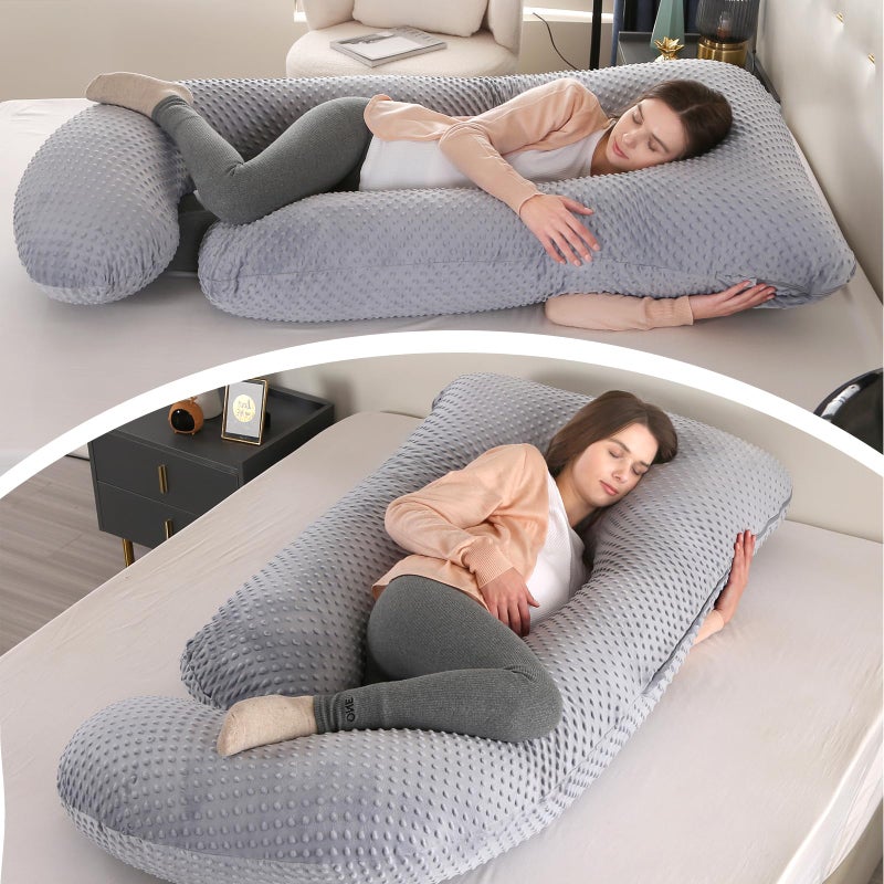 Elover Pregnancy Pillows,U Shaped Full Body Maternity Pillow with Removable Cover,Support for Pregnant Women,57 Inch Pregnancy Pillows for Sleeping,Black Grey Velvet Cover - Image 3