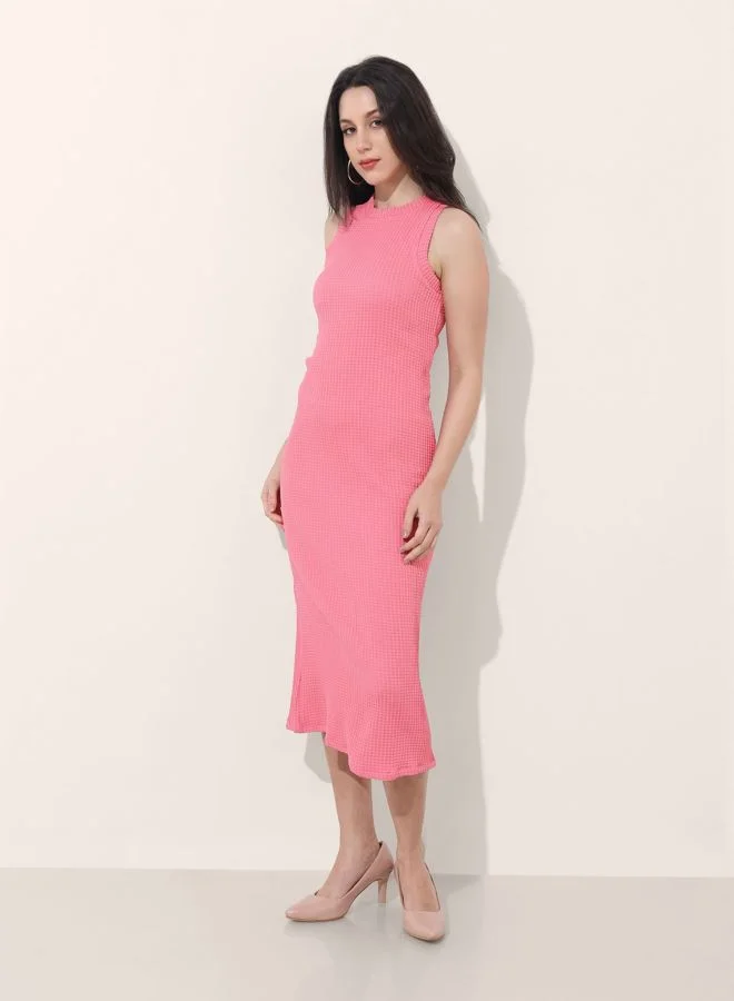 Freehand  Women Regular Fit Textured Round Neck Sleeveless Midi Dress for Women | Best Price UAE