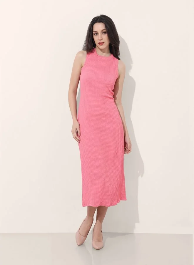 Freehand  Women Regular Fit Textured Round Neck Sleeveless Midi Dress for Women | Best Price UAE