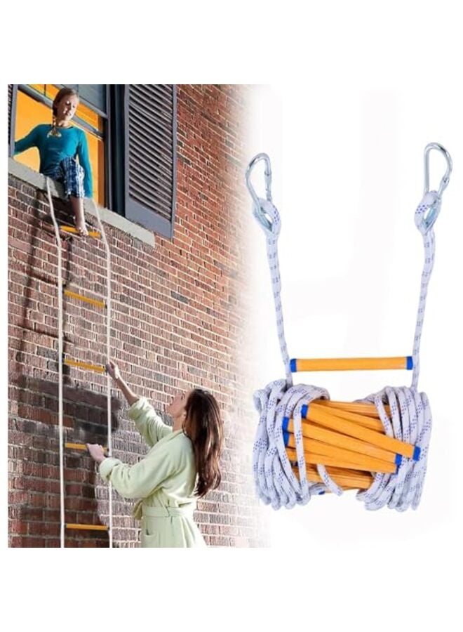 Emergency Fire Escape Ladder, 16.4FT Rope Ladder, Flame Resistant Safety Extension Ladder with 2 Hooks and expansion screws Reusable 2 Story,Each ladder stick Weight Capacity up to 220 LB
